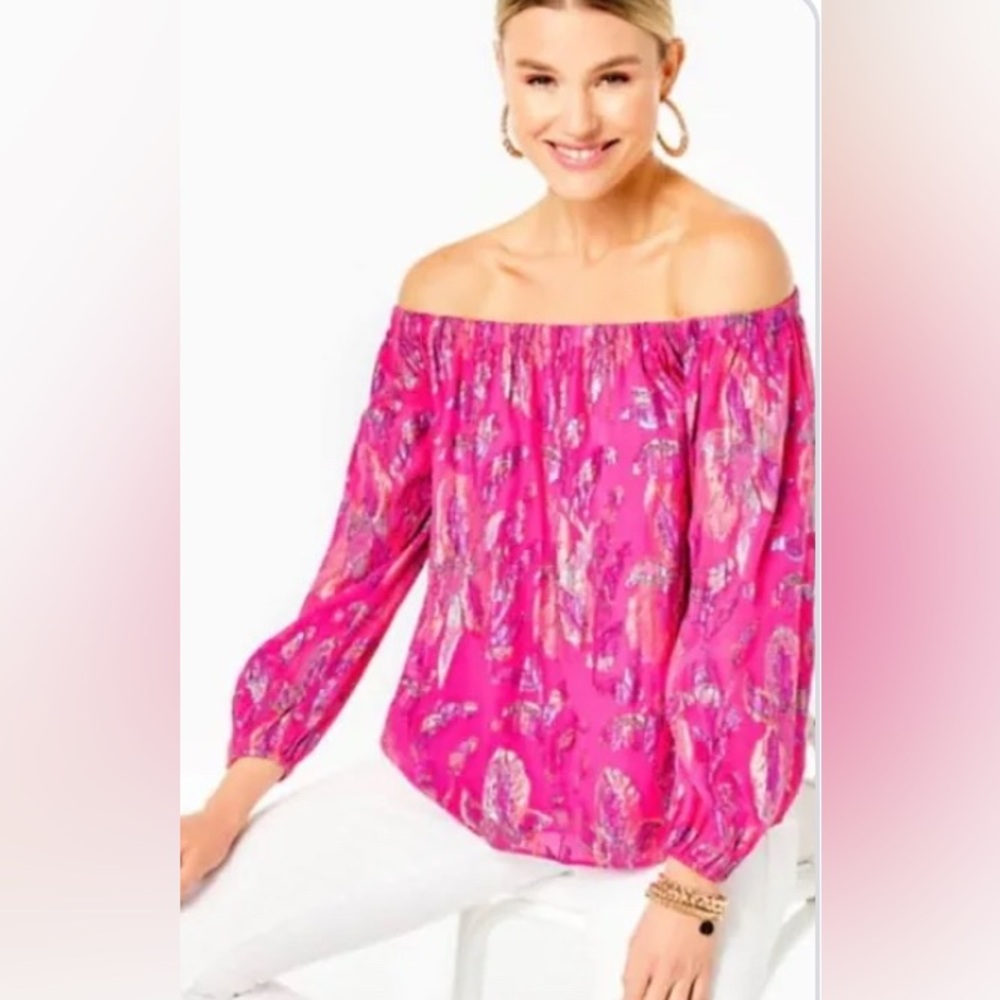EUC Lilly Pulitzer Emilee Acai Berry Rainbow Multi Floral Metallic Clip Top